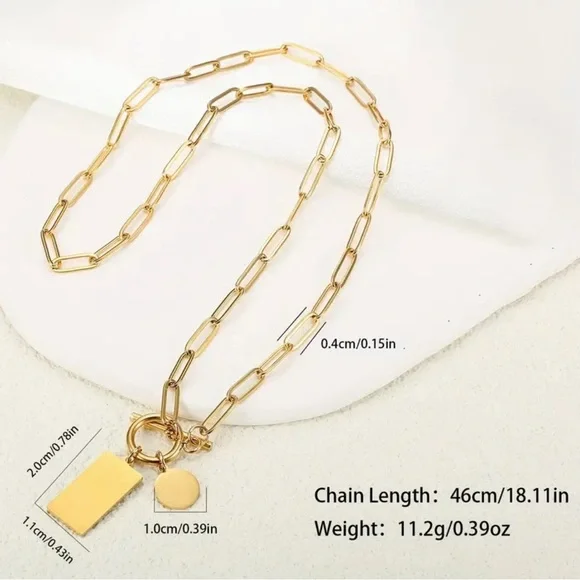 18k gold plated necklace modern elegant boho chain pendent classic style - Picture 3 of 5